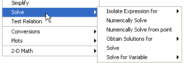 x = 1 x K1 Højre-klik på ligningen, og vælg menupunktet solve.