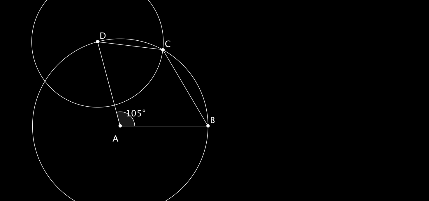 D og B som centrum tegnes to cirkler med radier
