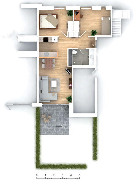 12 3-vær. bolig i stueplan Boligareal 75 m² Bruttoareal 82 m² Samt have 3-vær.