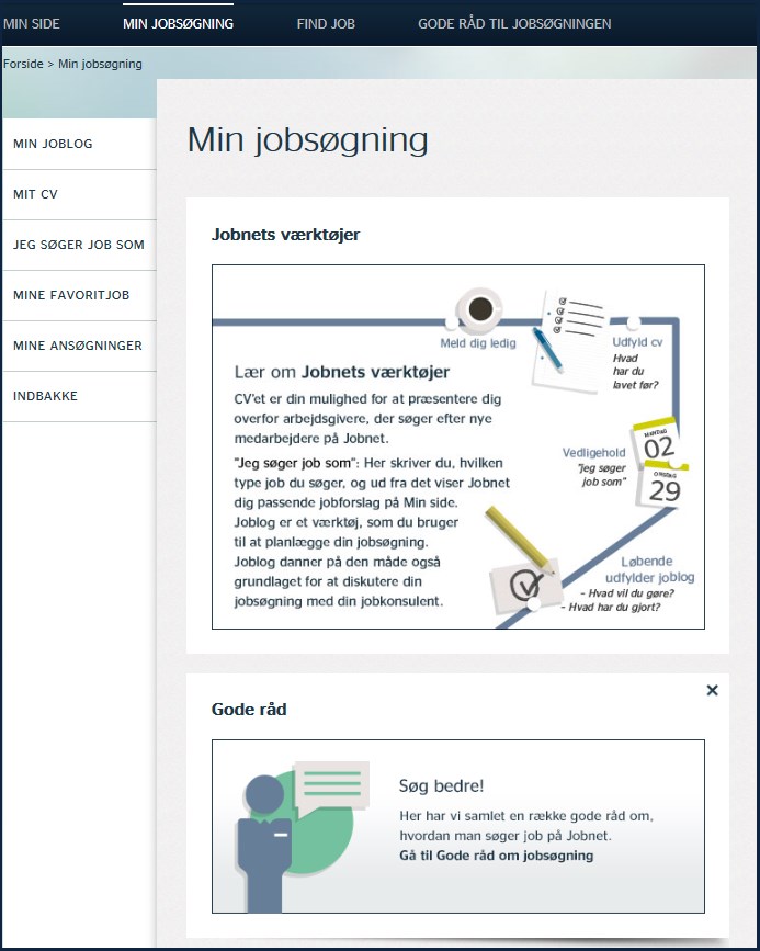 Sådan arbejder du med jobsøgningslog Når du skal oprette en log, skal du logge ind på www.jobnet.dk. Derefter klikker du på MIN JOBSØGNING i den sorte menu øverst på siden.