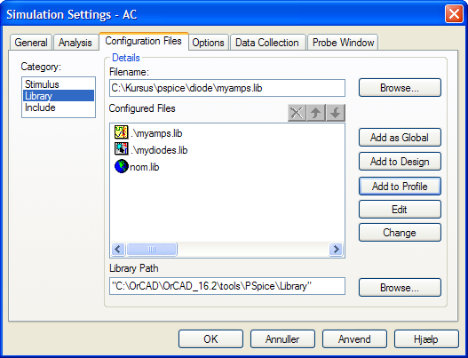 Configuration Files Under Configuration Files konfigureres både model-biblioteker (.lib), include filer (.