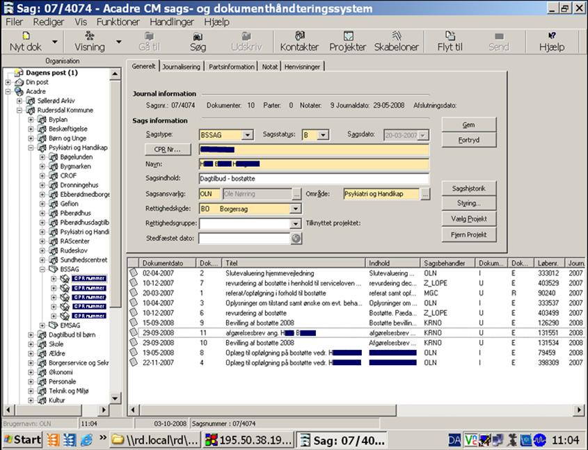 I figuren ovenfor er et eksempel på et skærmbillede fra Traens Acadre. På billedet ses størstedelen af de muligheder for registrering af sagens stamdata, der er i systemet.