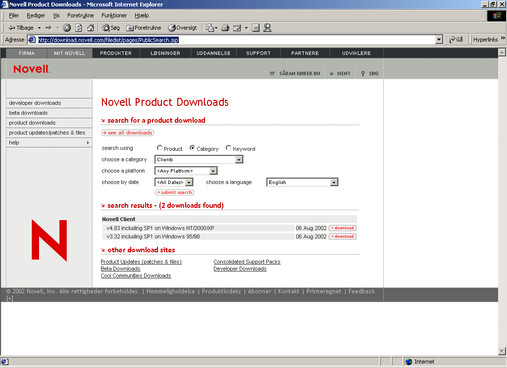 2 Opsætning af Novell-klient til Novell 4.