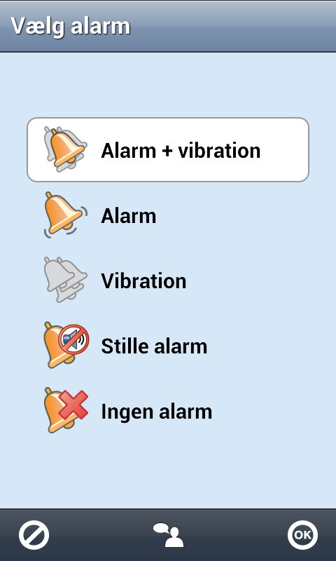Alarm på aktiviteter Hvilken alarm? Hvor længe?