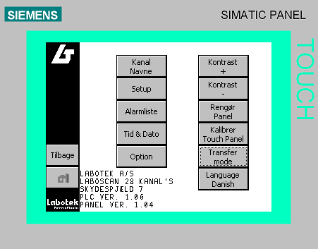Rev.01 Centraliserede Transportsystemer CCS Labo-Scan Side 21 af 45 4.1.1 Service menu Her skal der bruges et brugernavn og kodeord. Brugernavn: Admin Kodeord: 1001 Opsætning af kanal navne og type.