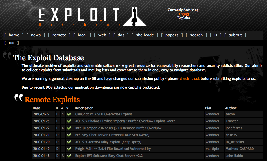The Exploit Database - dagens buffer overflow http://www.exploit-db.
