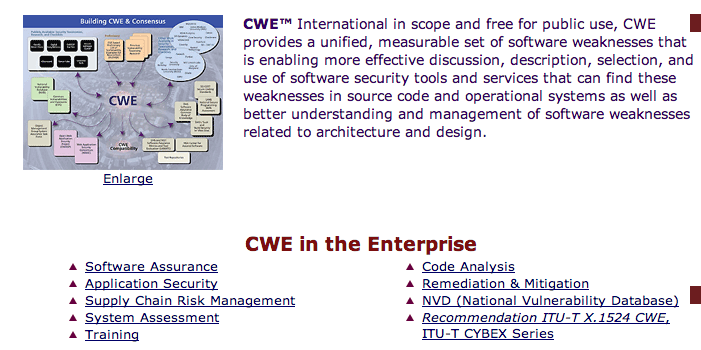 CWE Common Weakness Enumeration http://cwe.mitre.