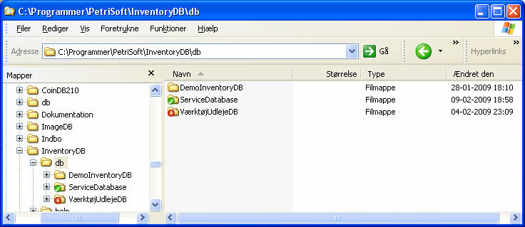 7. Vælg Fil, Hent register... og åben en af de 3 demo databaser (f.eks. DemoInventoryDB.dk.