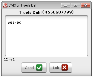 4.5 SMS Det er muligt at sende SMS-beskeder direkte fra din Connect Client. For at sende en besked tryk på 'SMS' -ikonet på dit Brugerpanel. SMS -vinduet indeholder to tekst-felter.