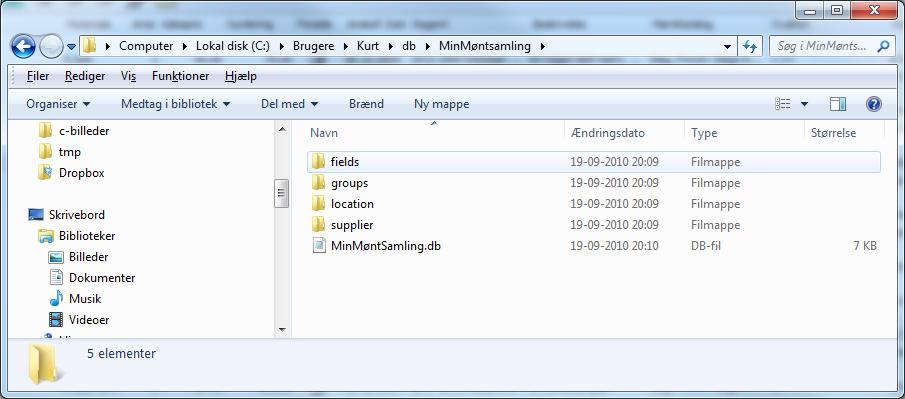 MinMøntSamling, åben den nye mappe og gå ind i den nye mappe (ved at vælge den) og angiv derefter et passende filnavn for dit arkiv (f.eks. MinMøntSamling.db) og vælg Åbn.