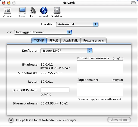 - Mac OS X 1. Vælg "Systemindstillinger" i "Æblemenuen". 2. Dobbeltklik på ikonet "Netværk" og vælg fanebladet "TCP/IP". 3.