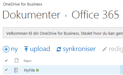 Upload filer til Office 365 OneDrive 1. Klik ind i den mappe på OneDrive som fil/filer skal uploades til 2. Åben stifiner eller finder 3. Marker fil/filer i stifiner/finder 4.