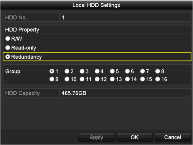 5.8 Konfiguration af redundant optagelse Formål: Aktivering af redundant optagelse vil sige, at optagelsesfiler ikke kun gemmes i R/W HDD men ogsåi den redundante HDD, hvilket effektivt forbedre
