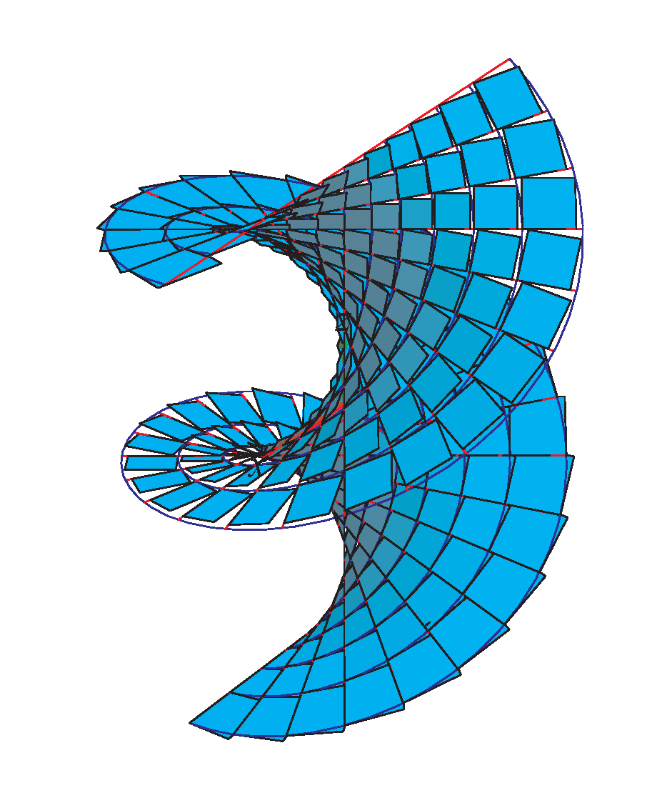 3.3. OMDREJNINGSFLADER 39 Figur 3.2: Denne vindelflade er givet ved parameterfremstillingen r(u, v) = (sinh(u) cos(v), sinh(u) sin(v), v).