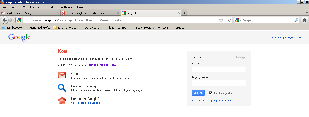 1. Opret din nye Google konto På de følgende billeder ser du, hvordan du opretter en din nye Gmail. 1. gå til www.