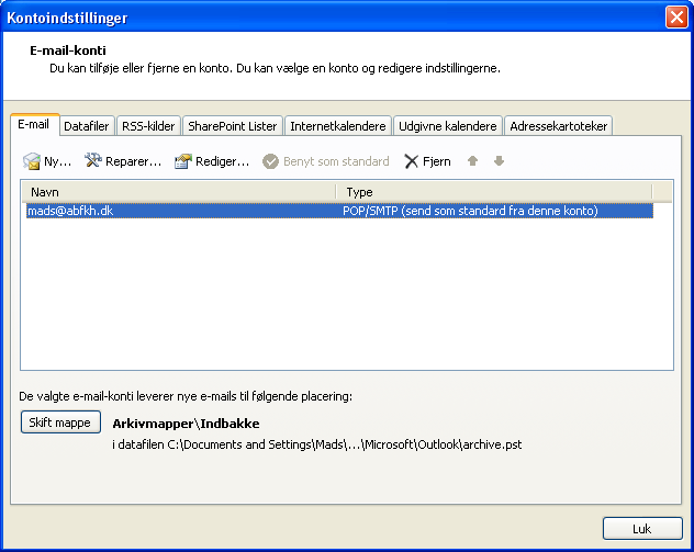 Tilpas eksisterende mail konto i Microsoft Outlook 2007 Klik på Funktioner i menuen der sidder