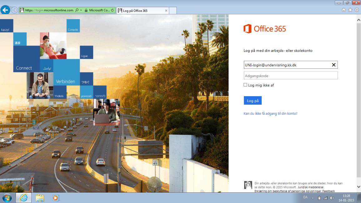 Figur 2 Windows 7 browser - Indtastning af email adresse i formen