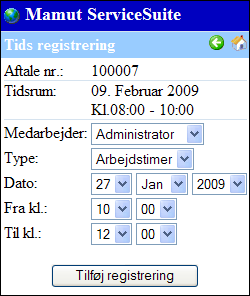 MAMUT SERVICE SUITE PLANLÆGNING GUIDE TIL MOBILTJENESTER Timeregistrering Sådan registrerer du dine timer 1.