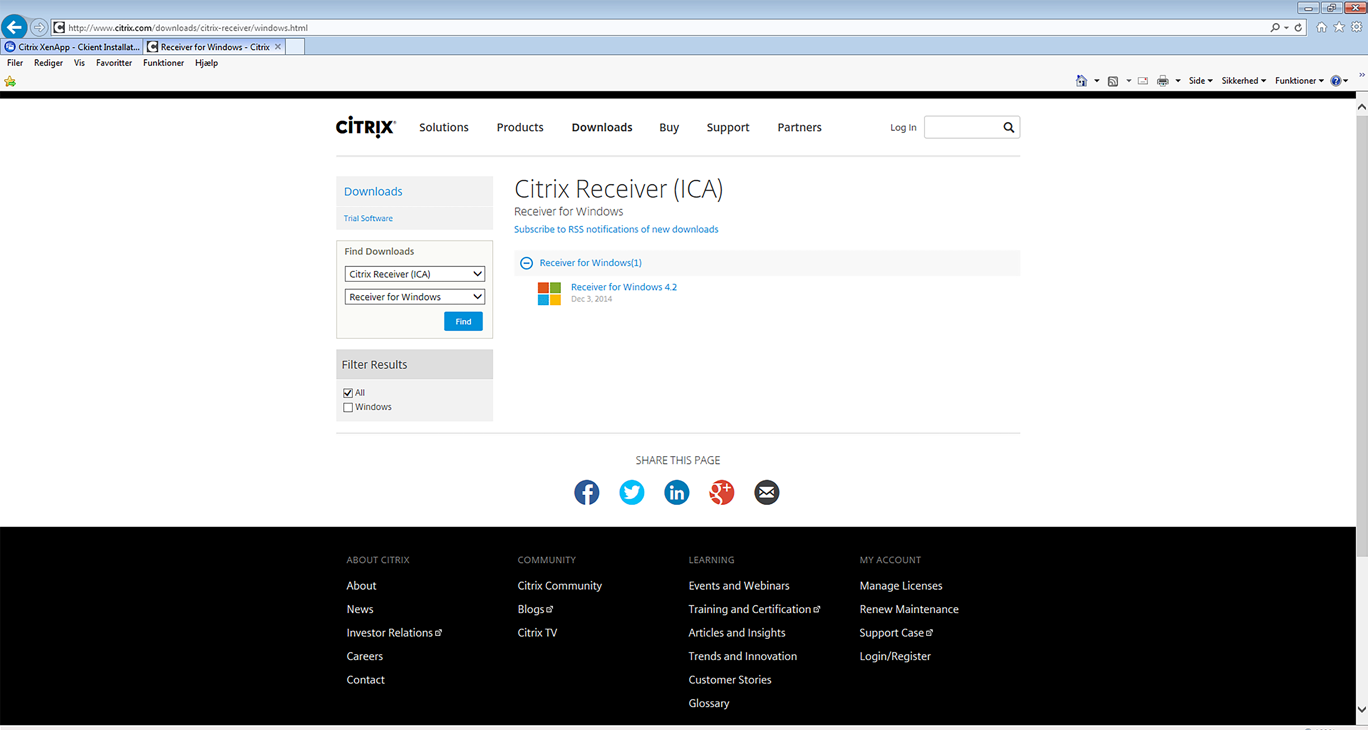 INSTRUKTION 2 I den øverste drop down menu skal du vælge Citrix Receiver (ICA).
