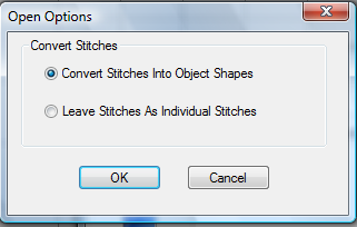 Marker Convert Stitches Into Object Shapes nu fjernes/lægges sting til ved formindskelse/forstørrelse af motiv. Klik OK.