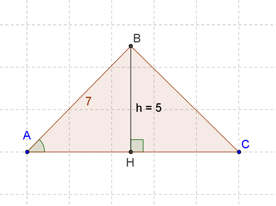 Ib Michelsen Vejledende løsning stxb 101 6 Opgave 9 Trekant ABC har målene på tegningen; yderligere vides, at dens areal er 25. Beregn vinkel A 1( mk Vinkel A beregnes i den retvinklede trekant ABH.