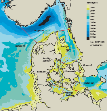 9 2009). Vandmiljøets økologiske tilstand måles danske marine områder bl.a. ud fra dybdeudbredelsen af ålegræs, som reference for bl.a. vandsøjlens gennemsigtighed (Jensen et al. 2010:7).