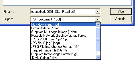 10 Dialogbokse i SkanRead Vælg fil Når du bruger Vælg fil og Gem som, skal du først vælge den fil, du vil OCR-handle og gemme.