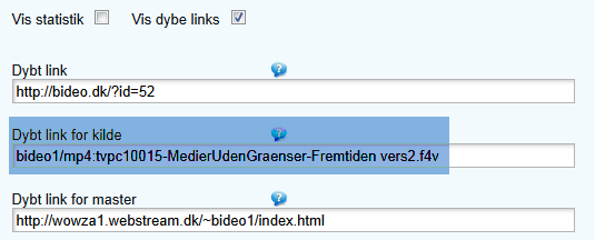 Dybt link for master: Er der valgt en master fil for programmet, angives her en komplet URL, som vil føre til download af filen i en browser.