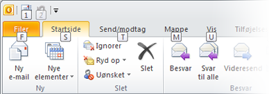 Introduktion til tastetip Outlook 2010 indeholder genveje til båndet, som kaldes tastetip, så du hurtigt kan udføre opgaver uden at bruge musen.