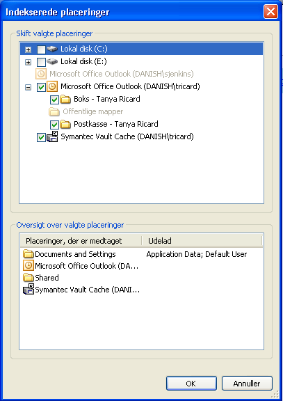 18 Konfiguration af Enterprise Vault Konfiguration af Windows Søgning Virtuelle Boks Vault Cache 3 Sørg for, at posten for din virtuelle boks er markeret på listen Rediger valgte placeringer.