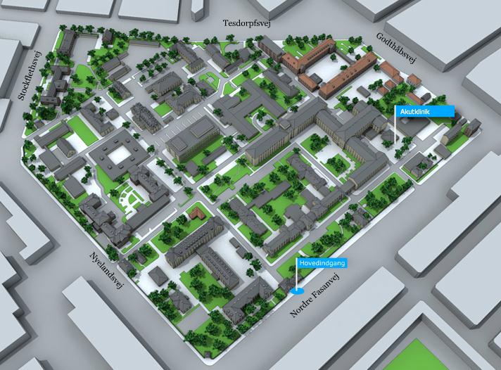Sådan finder du vej til Enheden for Fysiologiske Undersøgelser på Frederiksberg Hospital: Vi holder til i Bygning 14, første bygning på venstre hånd når man kommer gennem hovedindgangen.