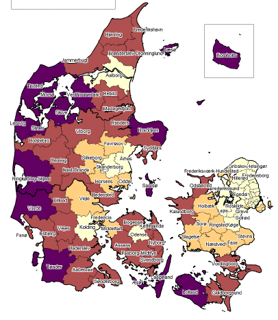 Bilagsfigur 1.2 Kommunernes urbaniseringsgrad. Danmark. 2007.