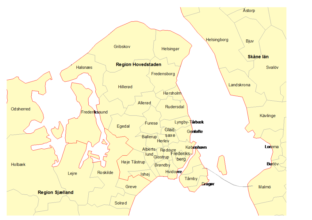 Regioner og kommuner i Hovedstadsområdet Oversigt over regioner, län og kommuner i Øresundsregionen Region K ommune 1084 Region Hovedstaden.