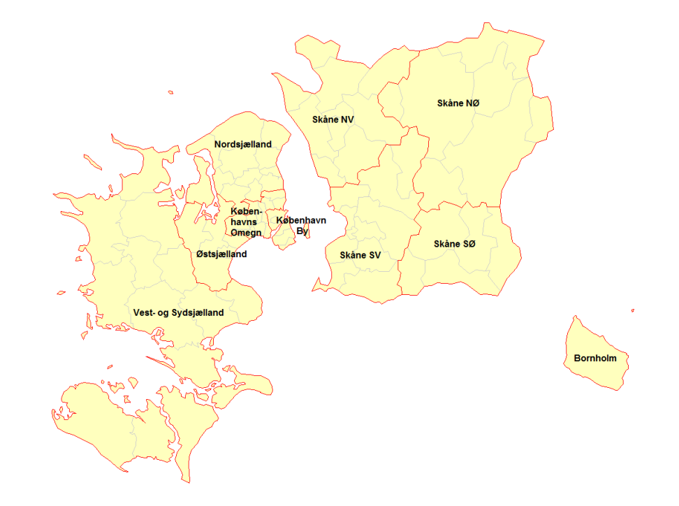 4. Kommuner og landsdele i Øresundsregionen Landsdeler og regioner På niveauet mellem kommunerne og regionerne finder man i Øresundsregionen i alt ti landsdele seks i den danske del og fire i den
