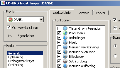 Når CD-ORD startes første gang, så er profilen DANSK valgt.