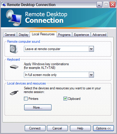 Hvis /console undlades risikerer man at logge på pc som en bruger under Windows Terminal Server hvis denne service er installeret på pc en. (På Windows Vista er kommandolinjen mstsc /admin ).