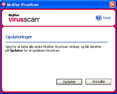 Brug af McAfee VirusScan Hvis der ikke er nogen tilgængelige opdateringer, åbnes der en dialogboks med en besked om, at VirusScan er opdateret. Klik på OK for at lukke dialogboksen. Figur 2-16.