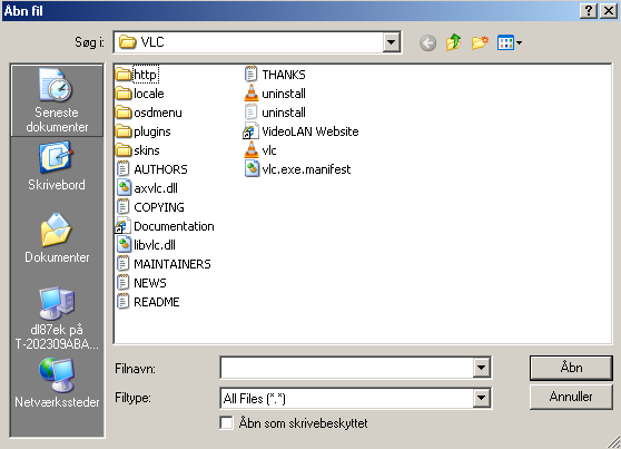 Åbn med VLC Der er flere måder at åbne filer i VLC. Den enkle er, når filerne automatisk er associeret med VLC det kan man kende på det karakteristiske ikon.