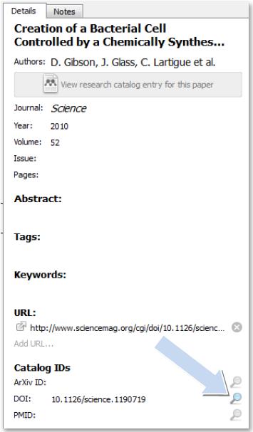 Dokument detaljer opslag (CrossRef, PubMed, og arxiv) Du kan også slå dokument detaljer op fra CrossRef (DOI), PubMed (PMID), og arxiv.