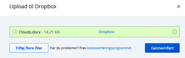 4. Klik på Gennemført for at afslutte dit upload: Download en fil i webversionen af Dropbox 1.