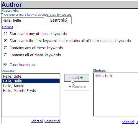 Søgebilledet for Timeline og Trended Timeline ser sådan ud: Her kan du søge på forfatter eller på ISBN.