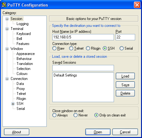 til serveren. Derefter kan du lukke din FTP klient. 3.6 Vi benytter programmet Putty til at få filerne korrekt placeret på serveren, samt til at redigere i filerne.