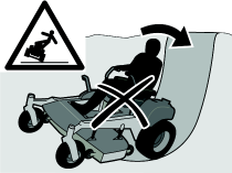 SIKKERHEDSANVISNINGER Kørsel på skråninger Kørsel på skråninger er en af de situationer, hvor der er meget stor risiko for, at operatøren mister kontrollen, eller maskinen vælter, hvilket kan