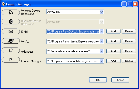21 Launch Manager Med Launch Manager kan du indstille 4 starttaster, der er placeret over tastaturet.