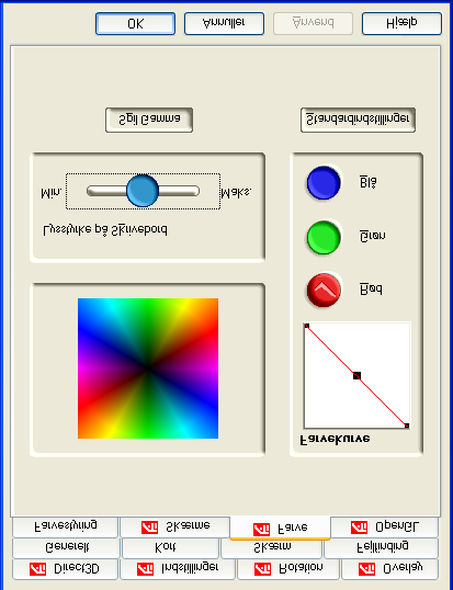 11 Fanen ATI Farve Fanen ATI Farve anvendes til at justere farveindstillingerne. Du kan ændre skærmfarverne rød, grøn og blå. Lysstyrke på skrivebord og Spil Gamma (lysstyrke) kan også ændres.