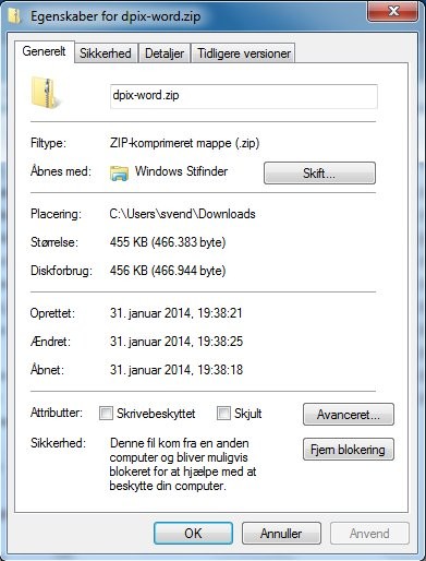 Installation (opdatering) af dpix Hent nu filen dpix word.zip og åbn mappen, hvortil dem blev hentet. Windows betragter enhver hjemmeside som en potentiel fare (hvad den jo også er).