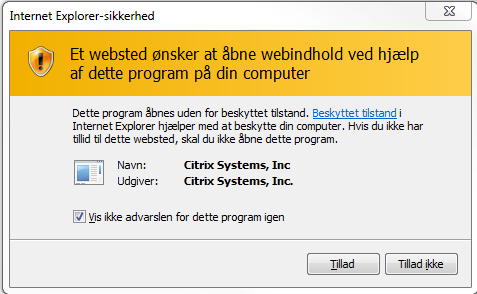 plugin installeret. Se screen shot: Bruger du Internet Explorer, kan du acceptere tilføjelsesprogrammet i bunden.