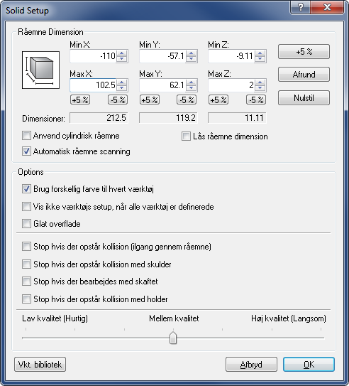 Fræseøvelse 3 - Backplot i Editoren 80 11.3.2. Backplot "Solid Setup" Følgende trin vil vise, hvordan man definerer et råemne i "Backplot". Klik på ikonet Solid Setup i Backplot Solid menu.