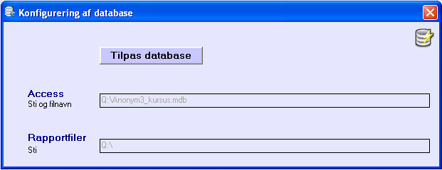 3. Database Et tryk på [Database]-knappen giver mulighed for at tilpasse databasen i forhold til det aktuelt gældende indhold af tabeller og felter.