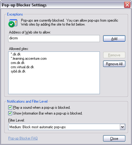 Side 4 af 5 Bemærk: Hvis du benytter 3. parts pop-up blocker, f.eks. Google pop-up blocker, skal disse også disables.